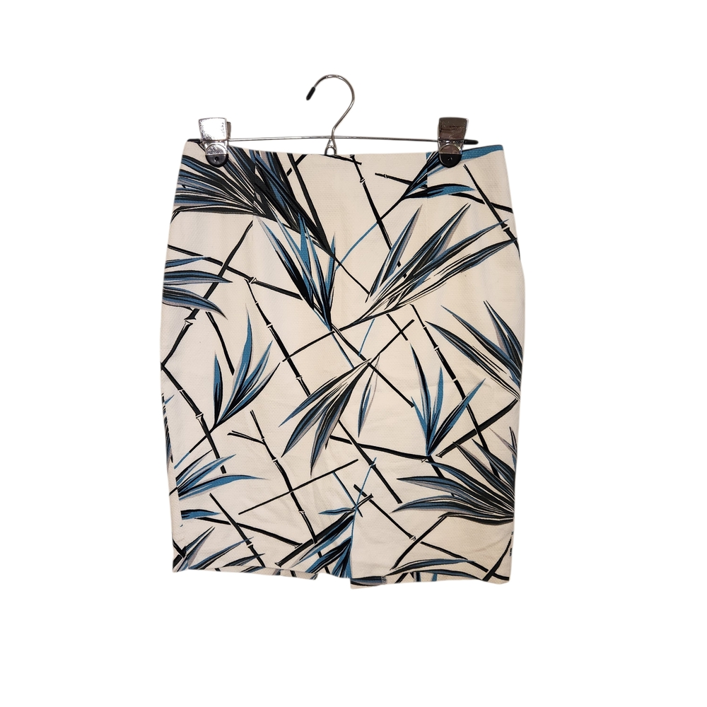 White House Black Market Blue and White Leaf Pencil Skirt